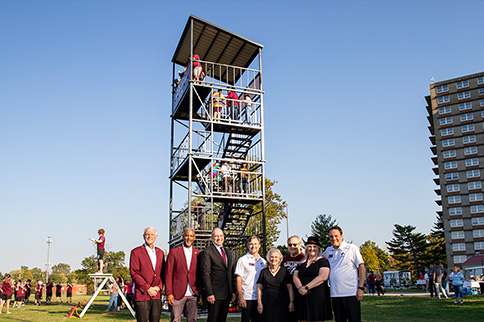 Mike Hanes Marching Salukis Band Tower dedication